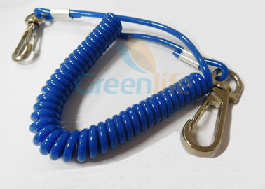 Bungee Coiled Lanyard Cord Tether Blue Covered Stop Falling With Snap To Snap Design